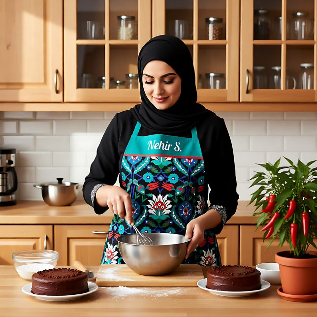 💙❤️🖤 Beautiful Iznik Turkish pattern  Apron (💙❤️🖤 Beautiful Iznik Turkish pattern Apron)