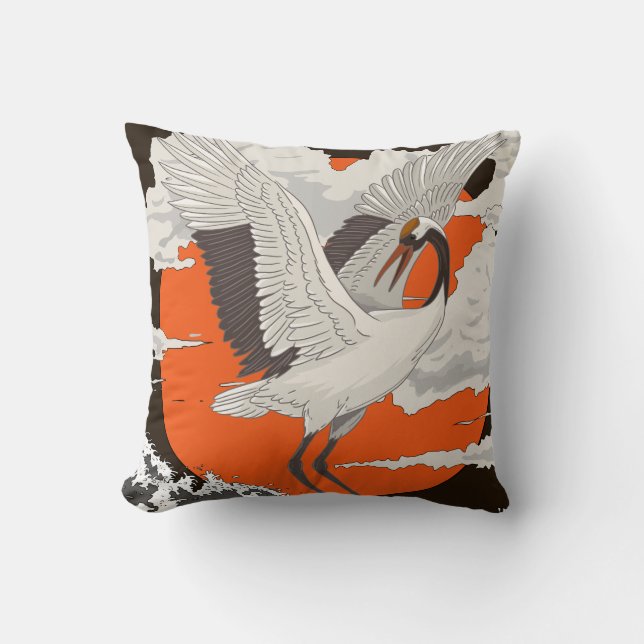Beautiful Japanese Crane Bird Cushion (Front)