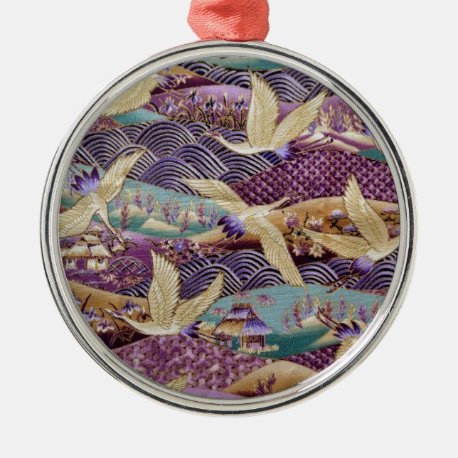 Beautiful Japanese Cranes Metal Tree Decoration (Front)