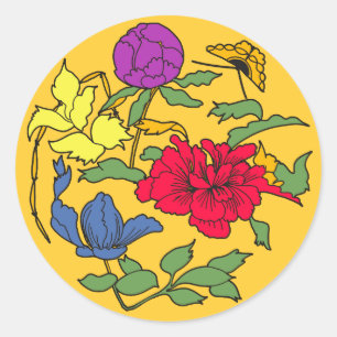Beautiful Japanese Flower Art Classic Round Sticker