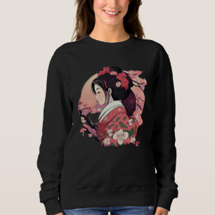 Beautiful Japanese Geisha lady with blossom flower Sweatshirt