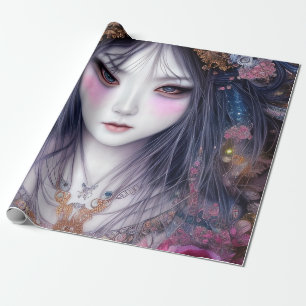 Beautiful Japanese Girl Gothic Fantasy Triptych Wrapping Paper