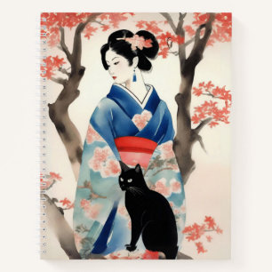 Beautiful Japanese Girl with a Black Cat Journal 