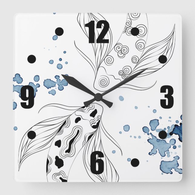Beautiful Japanese Koi Fish Swimming Square Wall Clock (Front)