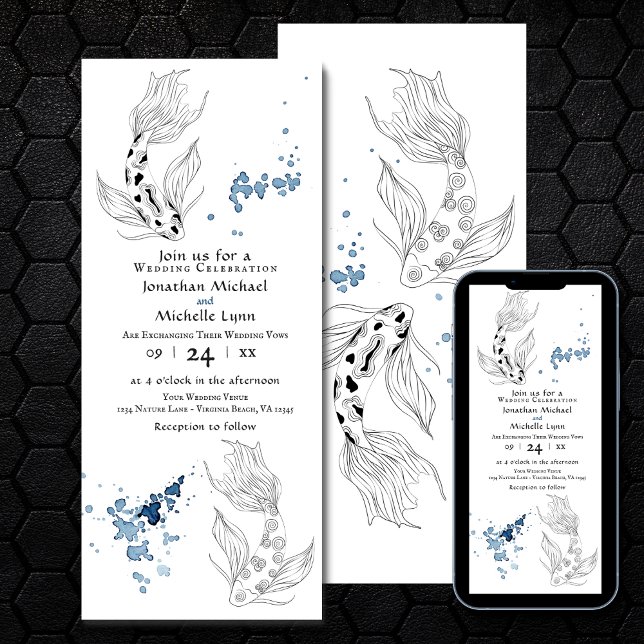 Beautiful Japanese Koi Fish Swimming Wedding Invitation (Creator Uploaded)