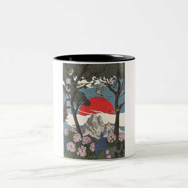 Beautiful Japanese Landscape Two-Tone Coffee Mug (Center)