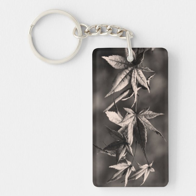 Beautiful Japanese Maple Leaf Portrait Sepia Key Ring (Front)