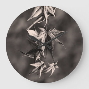 Beautiful Japanese Maple Leaf Portrait Sepia Large Clock