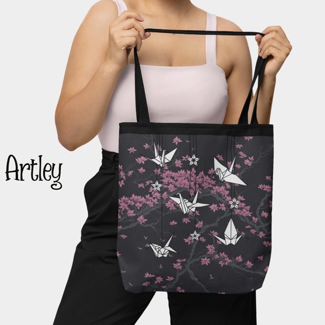 Beautiful Japanese origami crane cherry blossom  Tote Bag (Creator Uploaded)