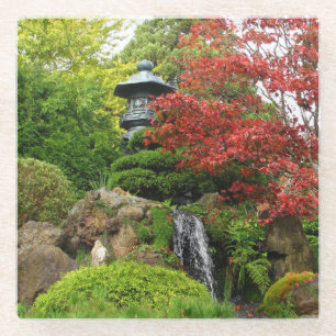 Beautiful Japanese Rock Garden with Pagoda Glass Coaster
