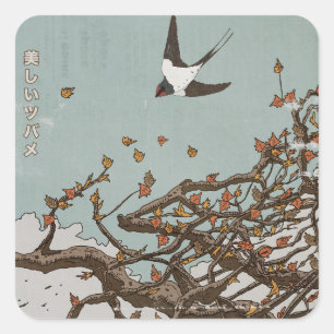 Beautiful Japanese Swallow Square Sticker