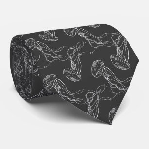 beautiful jellyfish pattern black background tie