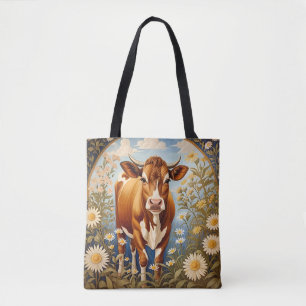 Beautiful Jersey Cow In Daisy field Vintage Tote Bag