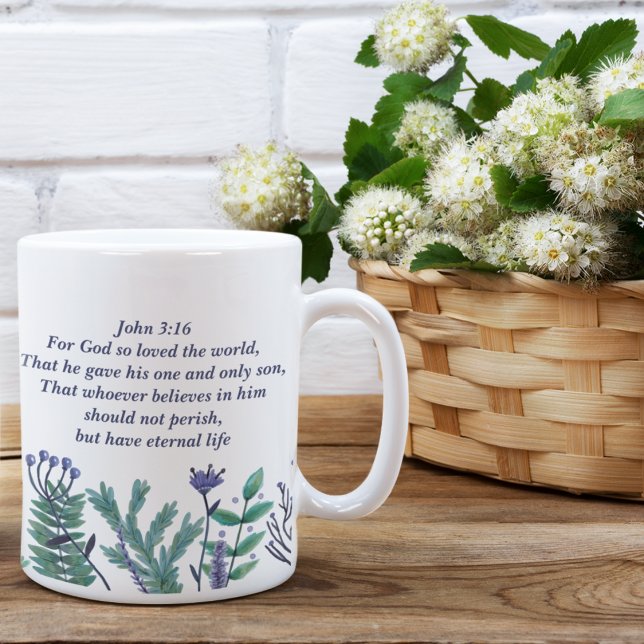 Beautiful John 3:16 Pretty Floral Christian Quote Coffee Mug (Creator Uploaded)
