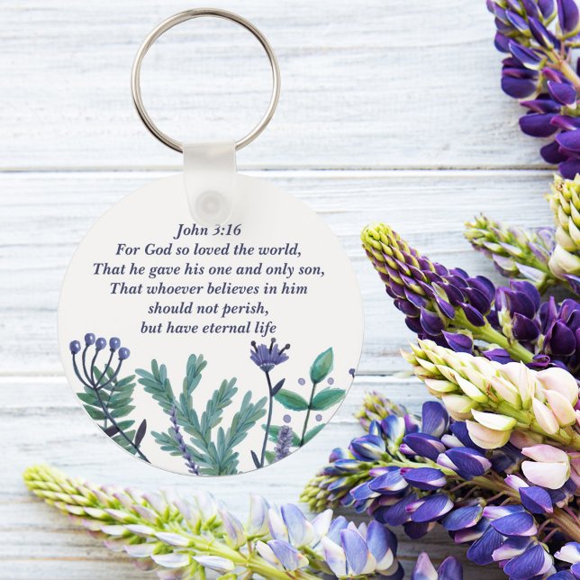 Beautiful John 3:16 Pretty Floral Christian Quote Key Ring (Creator Uploaded)