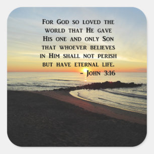 BEAUTIFUL JOHN 3:16 SCRIPTURE SUNRISE PHOTO SQUARE STICKER