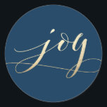 Beautiful Joy Navy Faux Foil Christmas Holiday Classic Round Sticker<br><div class="desc">Beautiful faux gold foil calligraphy on a bold navy background. This collection includes photo cards,  address labels,  stamps,  stickers and more.</div>