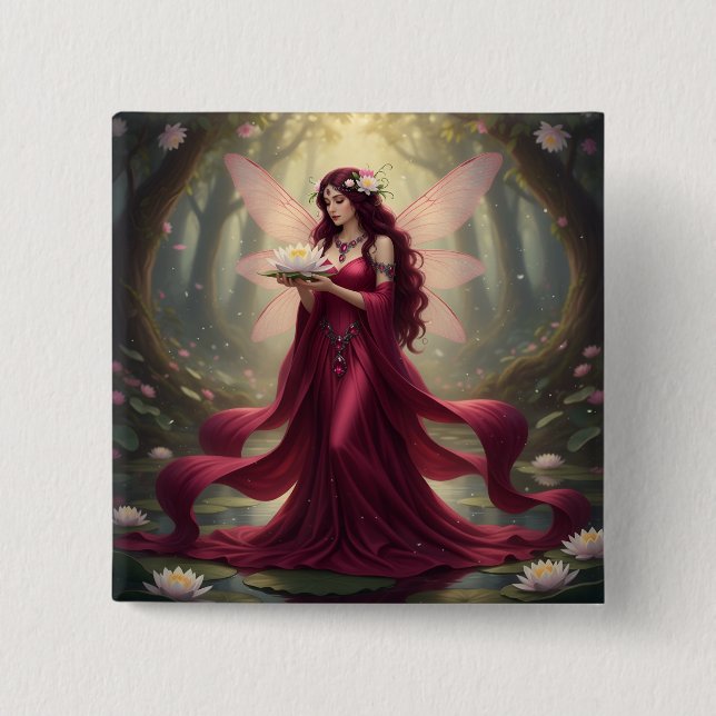 Beautiful July Ruby Fairy 15 Cm Square Badge (Front)