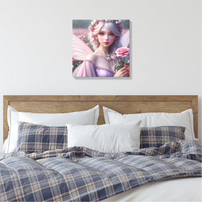 Beautiful June Fairy in Roses Canvas Print (Insitu(Bedroom))