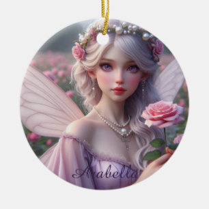 Beautiful June Fairy in Roses Ceramic Tree Decoration