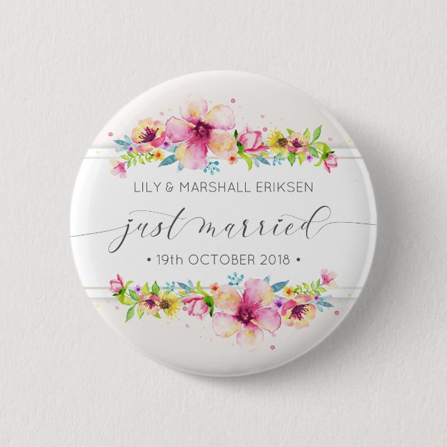 Beautiful Just Married Wedding | Pin Button (Front)