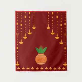 Beautiful Kalash and Diya Small Tapestry