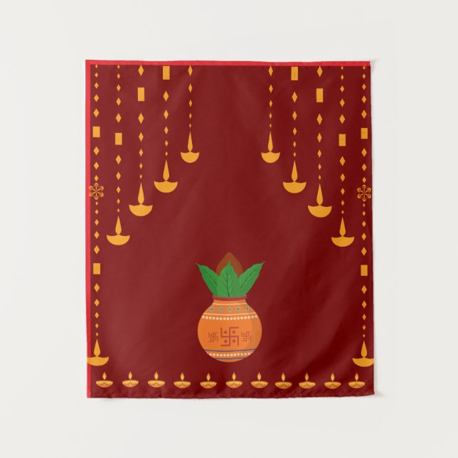 Beautiful Kalash and Diya Small Tapestry (Front)