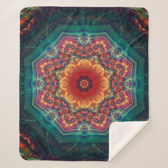 Beautiful kaleidoscope multicolored flower pattern sherpa blanket (Front)