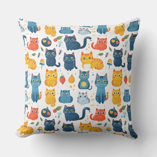 Beautiful kawaii cats, playing with toys white ba Cushion (Front)