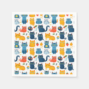  Beautiful kawaii cats, playing with toys white ba Napkin