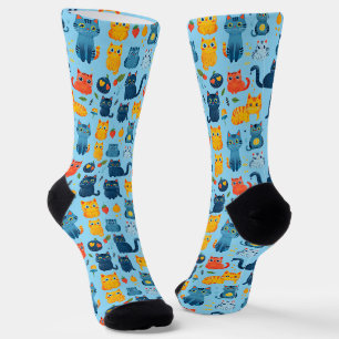 Beautiful kawaii cats, playing with toys white ba Socks