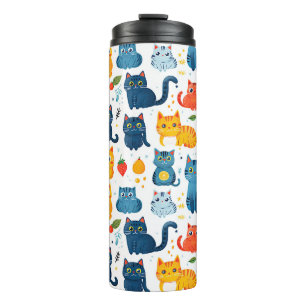 Beautiful kawaii cats, playing with toys white ba Thermal Tumbler