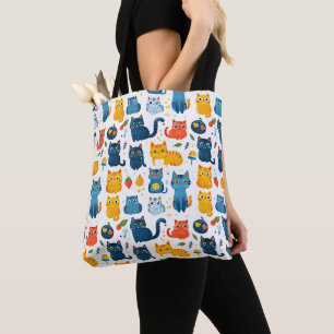 Beautiful kawaii cats, playing with toys white ba Tote Bag