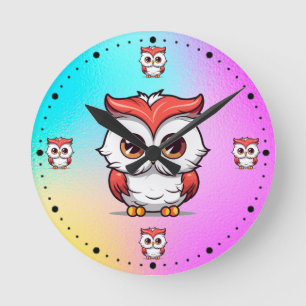 Beautiful Kawaii Style Owl Cartoon Round Clock