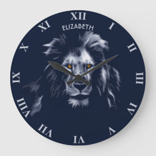Beautiful King Lion Cool Graphic Blue Colours Large Clock