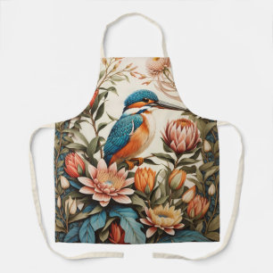 Beautiful Kingfisher and Protea Flowers Apron