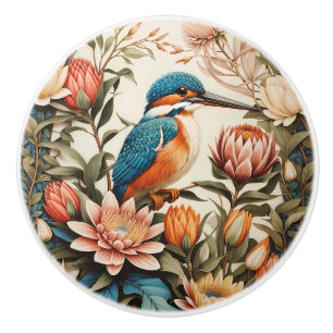Beautiful Kingfisher and Protea Flowers Ceramic Knob