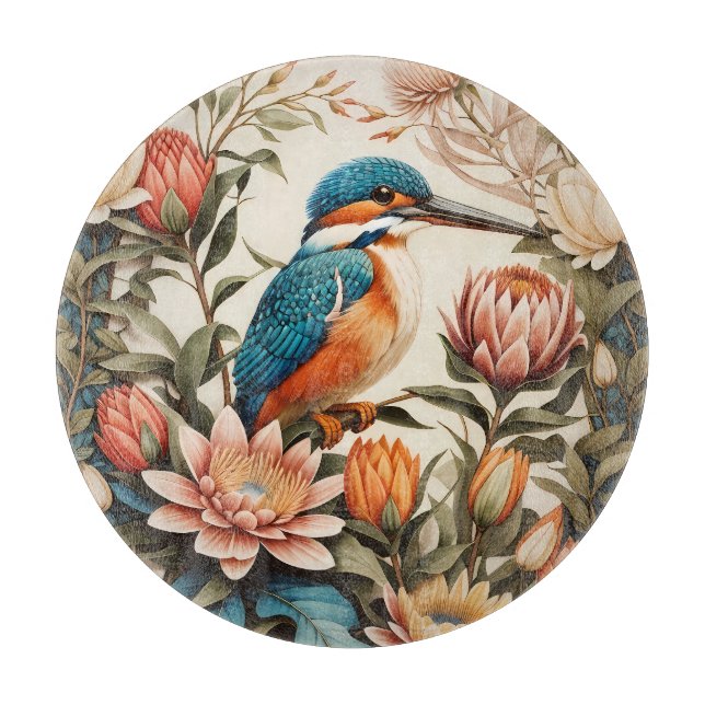 Beautiful Kingfisher and Protea Flowers Cutting Board (Front)