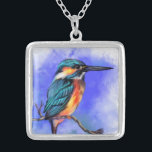 Beautiful Kingfisher Bird - Migned Watercolor Art  Silver Plated Necklace<br><div class="desc">Beautiful Kingfisher Bird - Migned Watercolor Art Painting Exotic Blue Fisher</div>