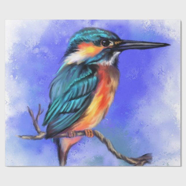 Beautiful Kingfisher Bird - Migned Watercolor Art  Wrapping Paper (Flat)