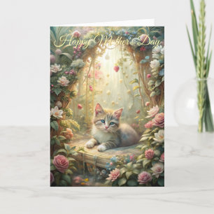 Beautiful Kitten in Rose Garden Mother's Day Holiday Card