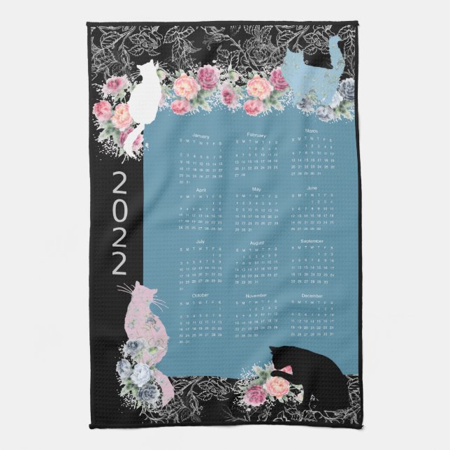 Beautiful Kitty Rose Garden 2022 Calendar Towel (Vertical)