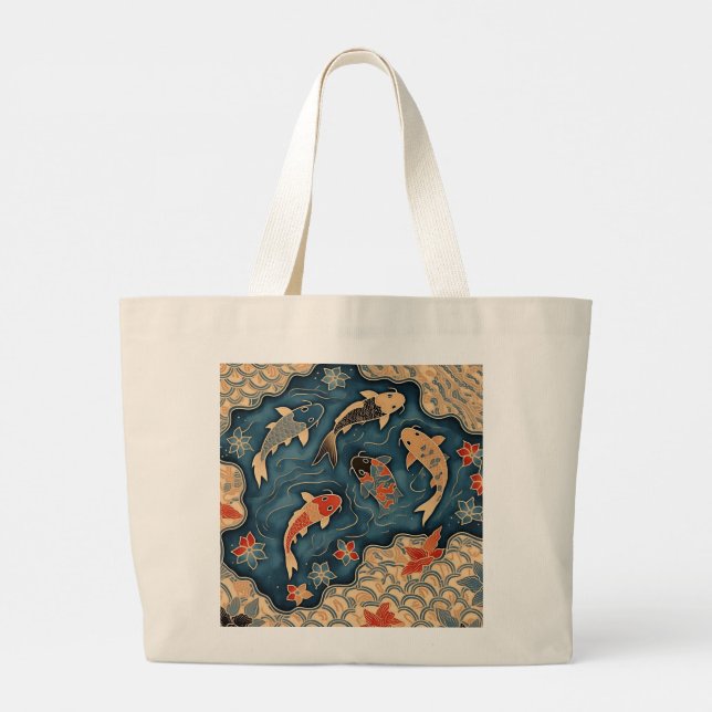 Beautiful Koi Fish with Batik Tote Bag (Back)