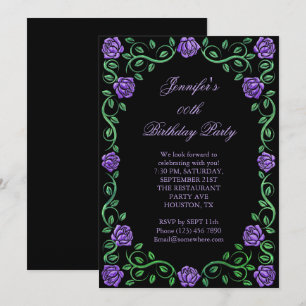 Beautiful Lacy Purple Rose Framed Birthday Party Invitation
