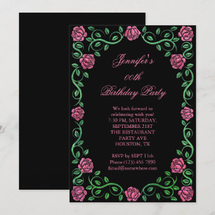 Beautiful Lacy Red Rose Framed Birthday Party Invitation