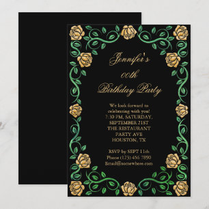 Beautiful Lacy Yellow Rose Framed Birthday Party Invitation
