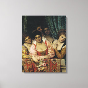 Beautiful Ladies on a Mediaeval Balcony Canvas Print