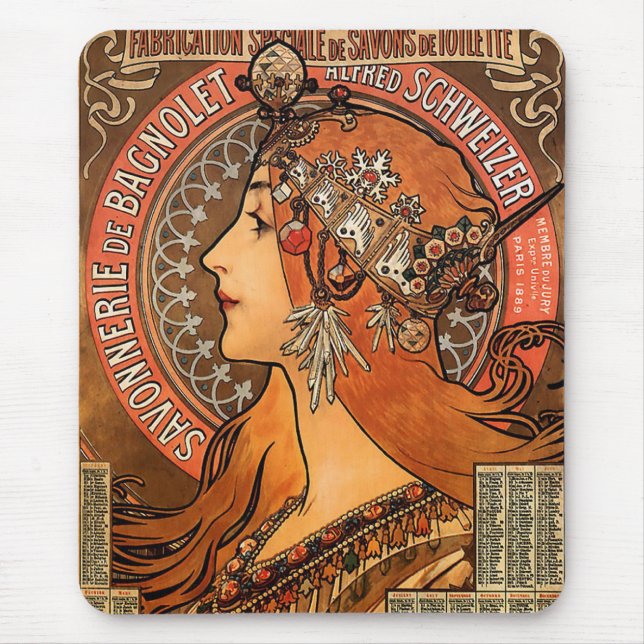 Beautiful ladies profile - Mucha Mouse Pad (Front)