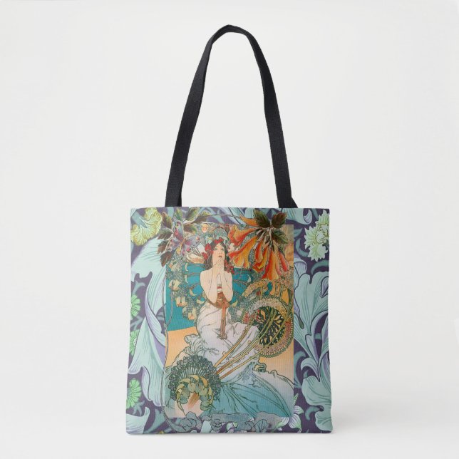Beautiful Lady and Floral Art Nouveau Tote Bag (Front)