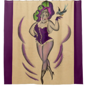 beautiful lady and her trained bird shower curtain